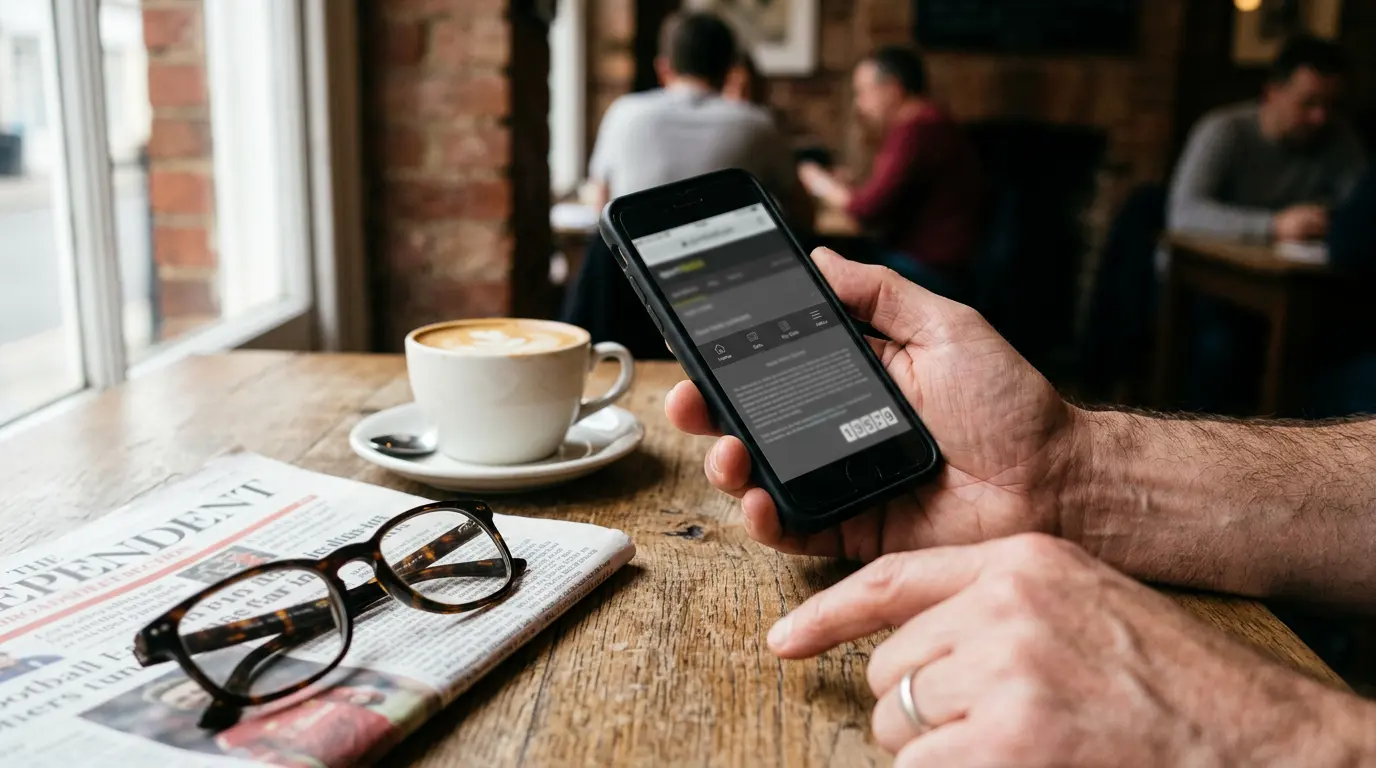 A UK punter inspecting the UK Gambling Commission licence reference at the foot of a sportsbook page
